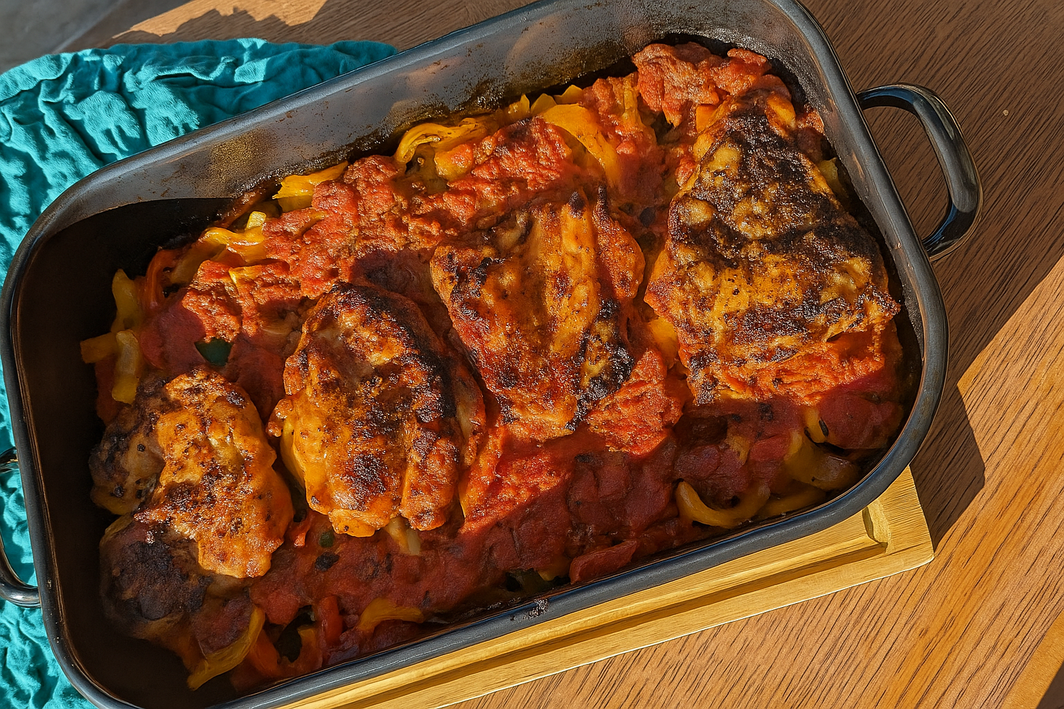 Pollo Fino vom Grill: Mediterraner Genuss auf Tomaten-Gemüse-Bett