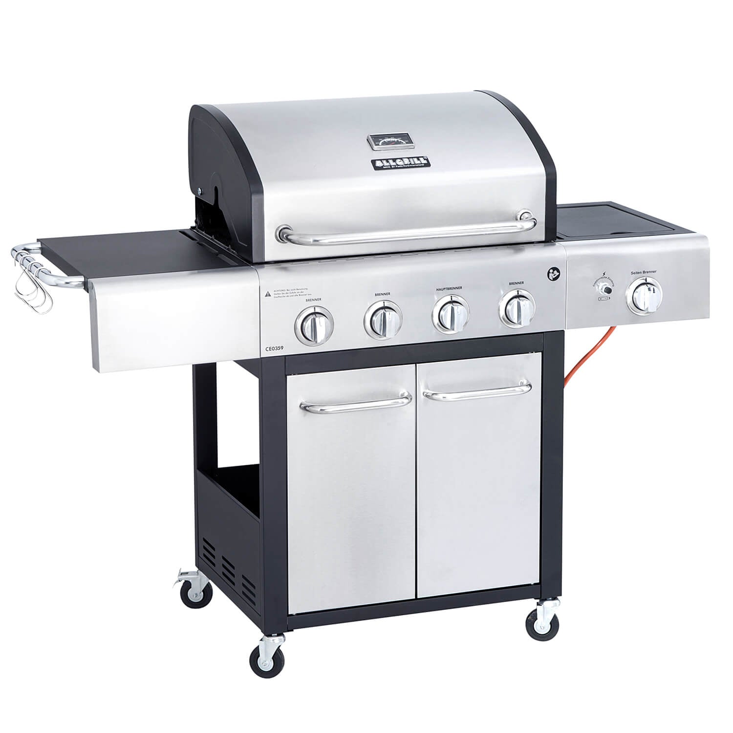 ALLGRILL FESTIVAL Gasgrill 4-Brenner Edelstahl Schwarz mit Seitenkocher
