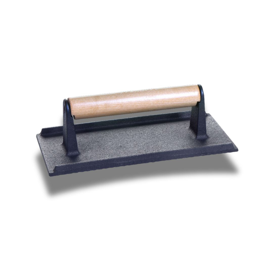 Burgerpresse aus Gusseisen mit Holzgriff – 21 cm