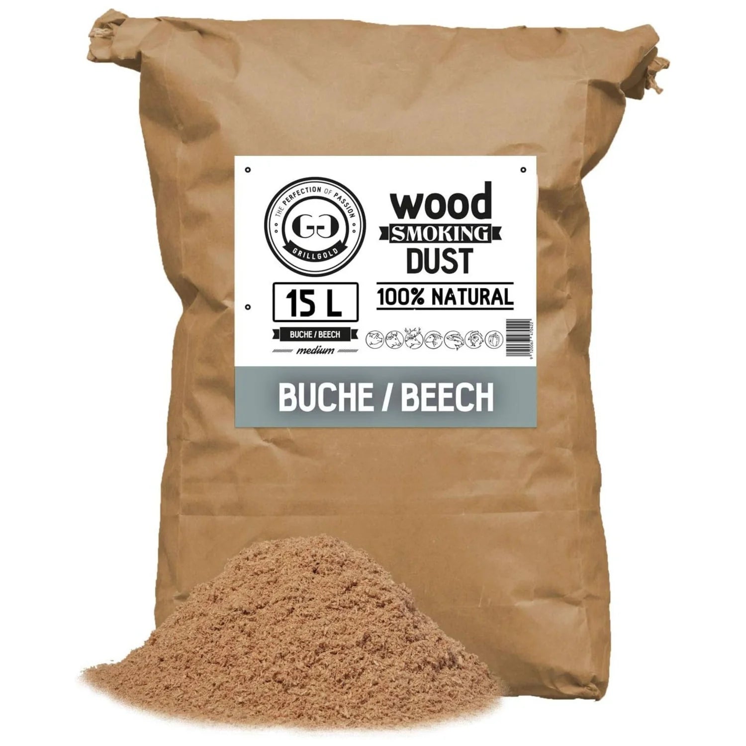 Räuchermehl-Set je 15L - im Papier-Sack Buche, Erle und Kirsche