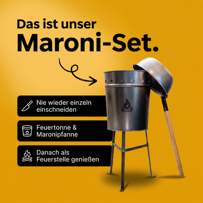 Maroniofen-Komplettset – Feuertonne mit Maronipfanne